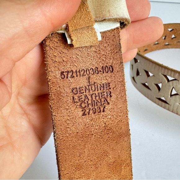 Vintage Statement Belt Y2K Cream Leather Perforated Cutout Coastal‎ Womens Large main image 4